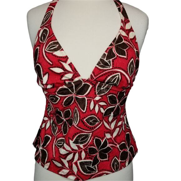 Athena Tankini Halter Top Swimsuit Size 12 Red Floral - Picture 6 of 6